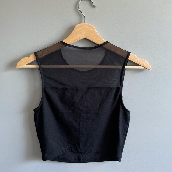 Black Mesh Detail Crop Top Sz S - Picture 2 of 2